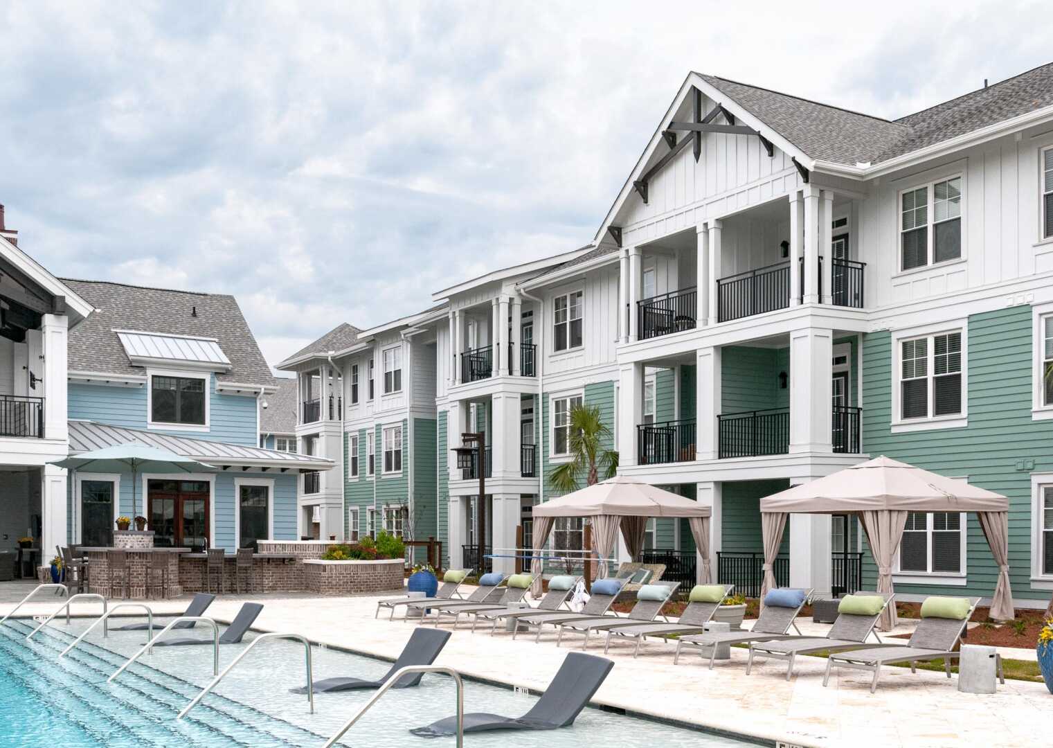 A modern apartment complex siding done by landmark roofing and siding in Redmond