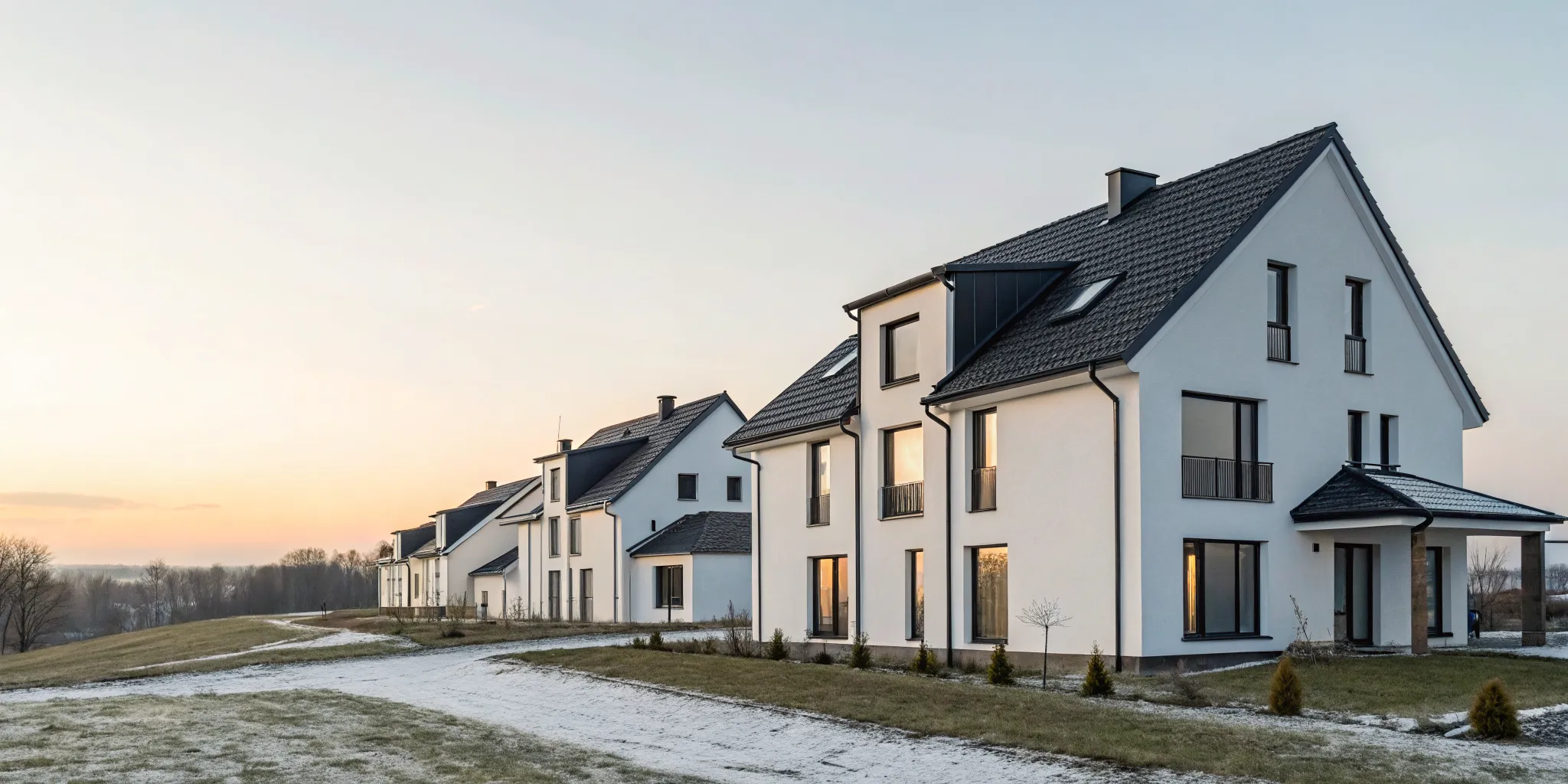 Modern gable roofs on homes in a cold climate, a key decision when choosing a new roofing style.