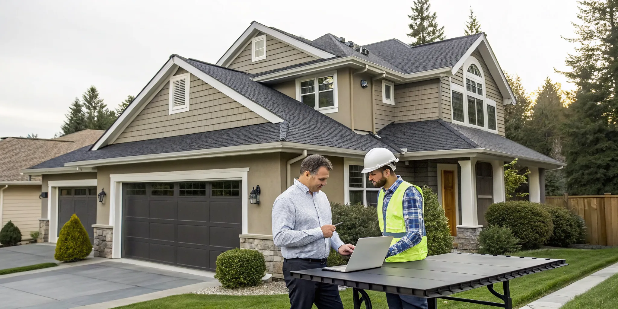 A contractor from a Redmond roofing company provides a roof estimate to a homeowner.