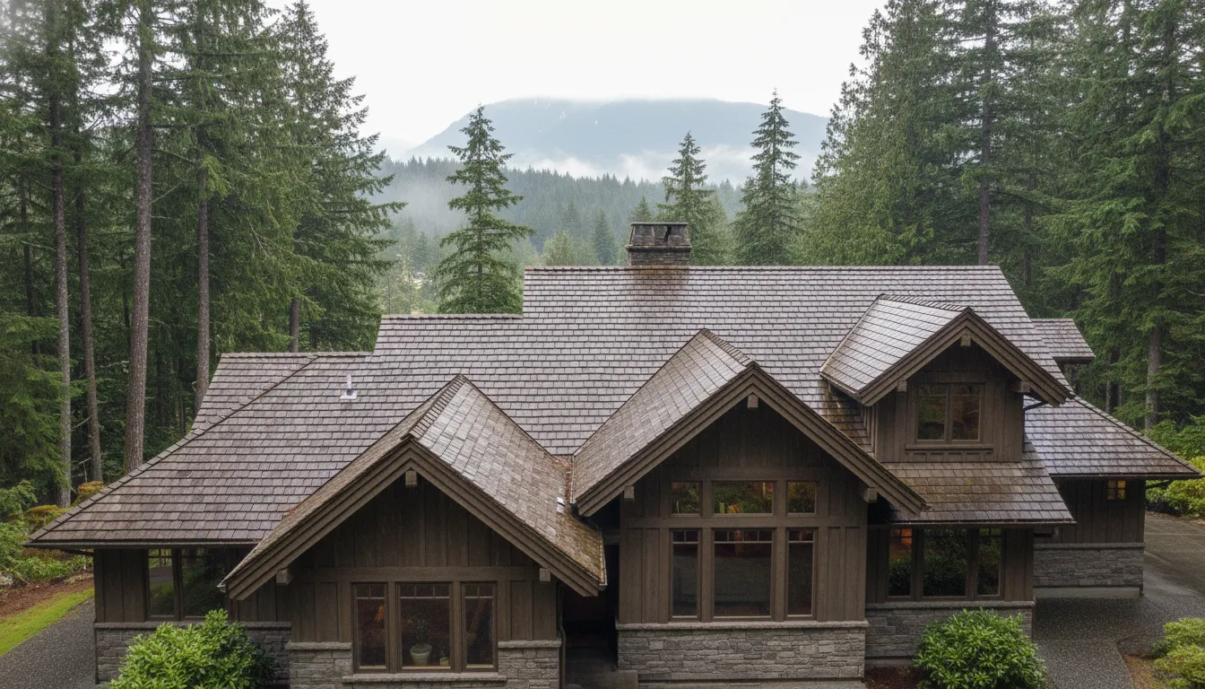 Maintained cedar shake roof on a Pacific Northwest home