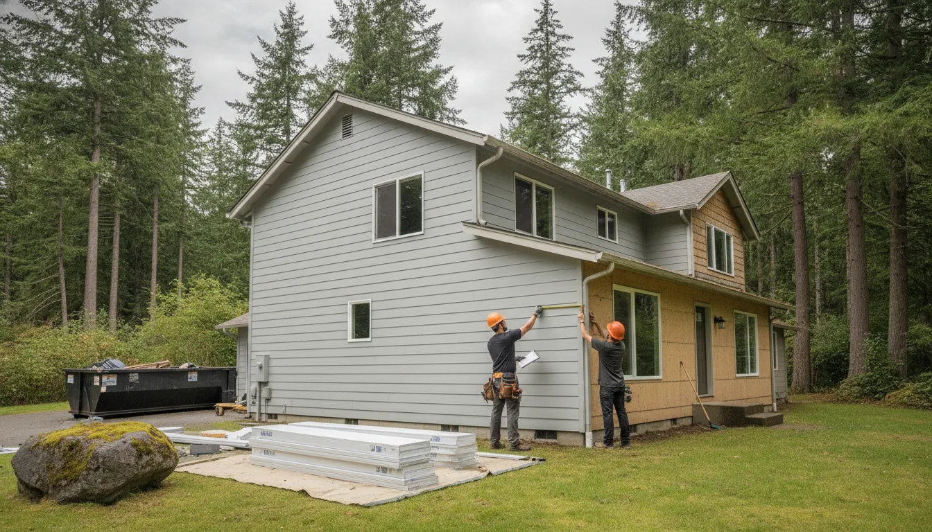 Contractor estimating the cost to replace vinyl siding on a Washington home