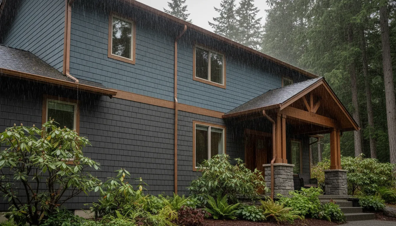 James Hardie vs vinyl siding on a rainy Washington home