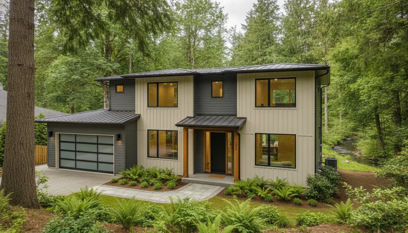 Modern home with James Hardie fiber cement siding in a Pacific Northwest setting