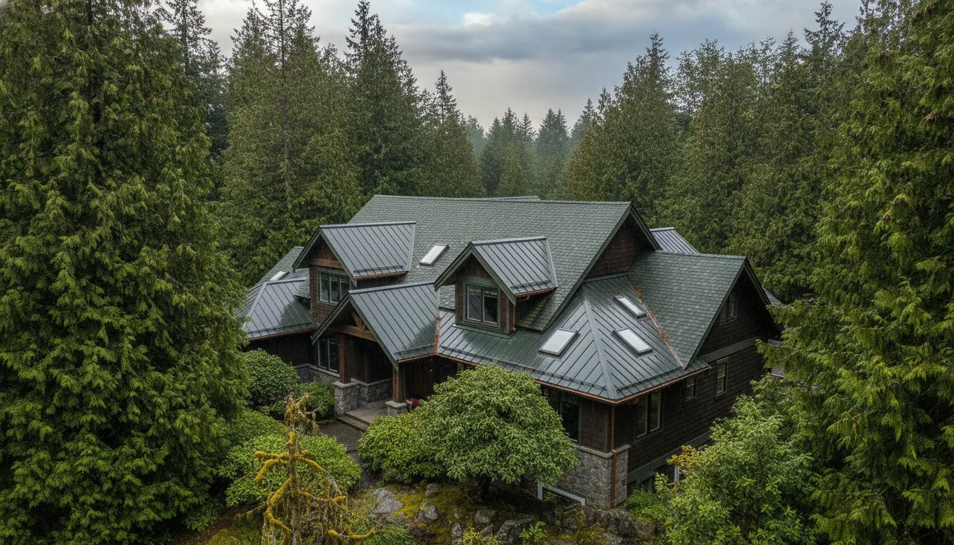 Well-maintained home roof in Washington State after rain