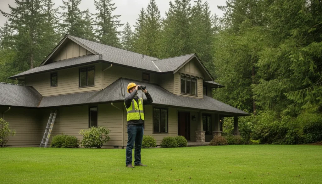 Roof maintenance inspection on a Puget Sound home
