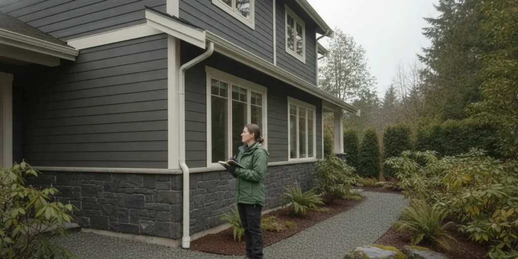 Washington home exterior with siding, trim, and window joints visible during a ground-level inspection