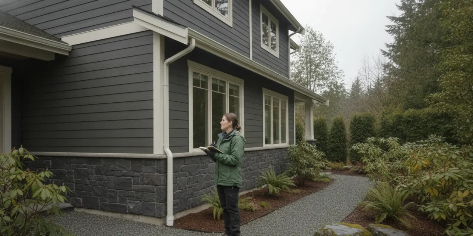 Washington home exterior with siding, trim, and window joints visible during a ground-level inspection